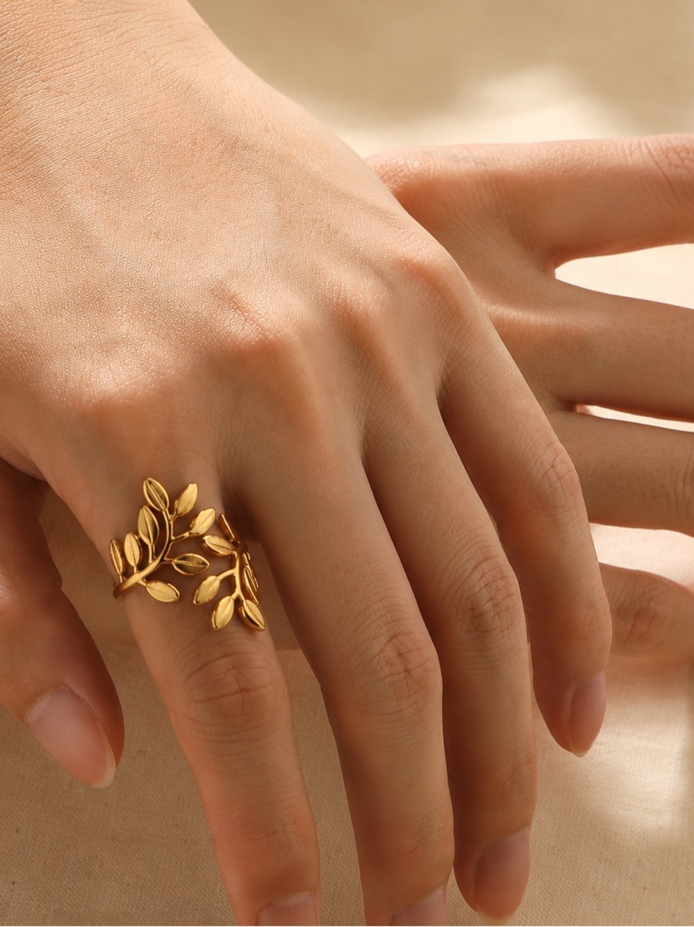 Gold Leaf Ring | Adjustable PVD Coated Stainless Steel - Picture 2 of 2